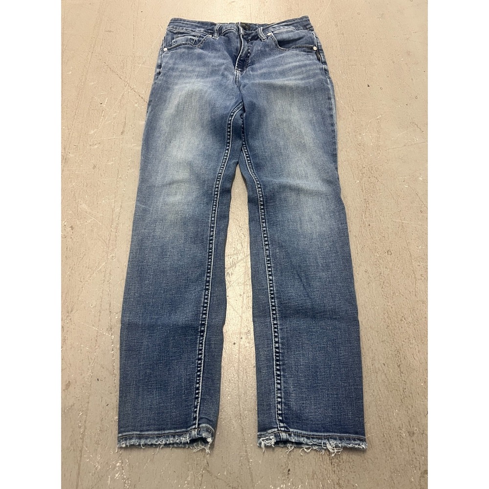 Silver Jeans Co. Womens 29W Blue Denim Medium Wash Raw Hem Straight Leg Grunge